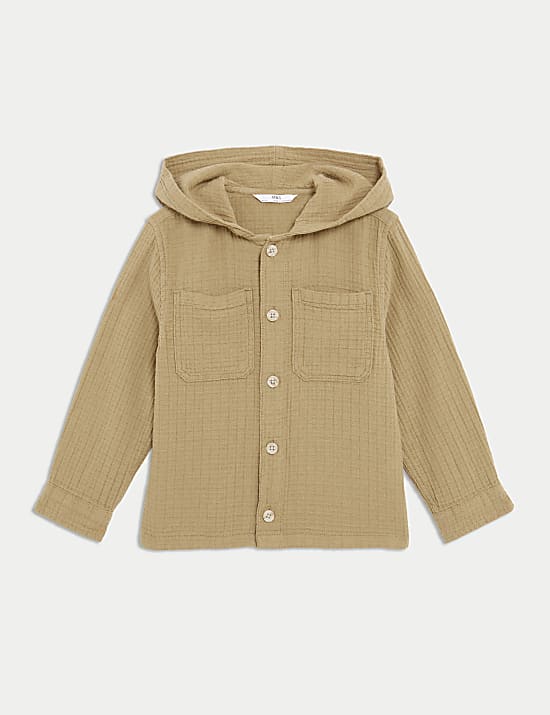 Pure Cotton Textured Hooded Shirt (2-8 Yrs)