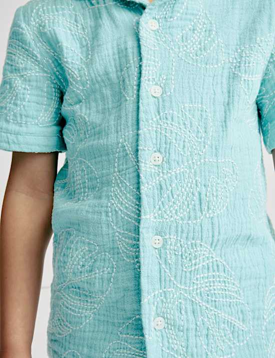 Πουκάμισο με κεντημένα φύλλα από 100% βαμβάκι (2-8 ετών)