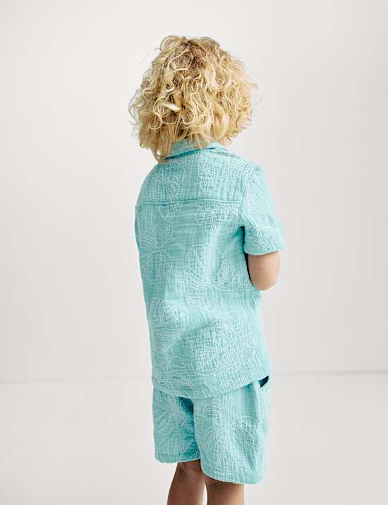 Πουκάμισο με κεντημένα φύλλα από 100% βαμβάκι (2-8 ετών)