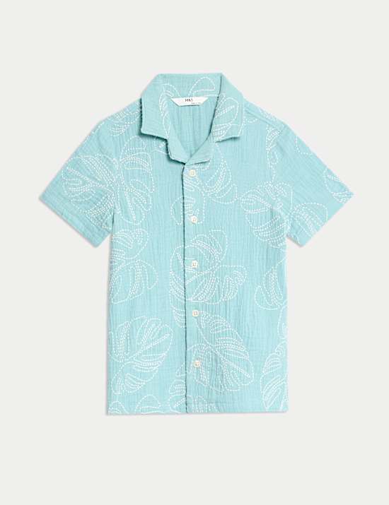 Πουκάμισο με κεντημένα φύλλα από 100% βαμβάκι (2-8 ετών)