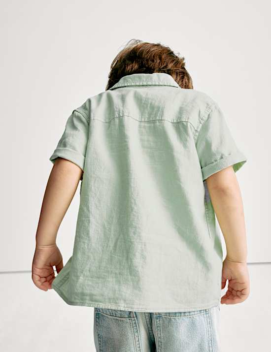 2 potong Set Kemeja dan Kaus Oblong Katun Linen (2–8 Tahun)