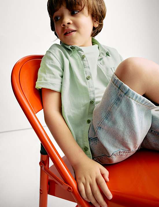 2 potong Set Kemeja dan Kaus Oblong Katun Linen (2–8 Tahun)