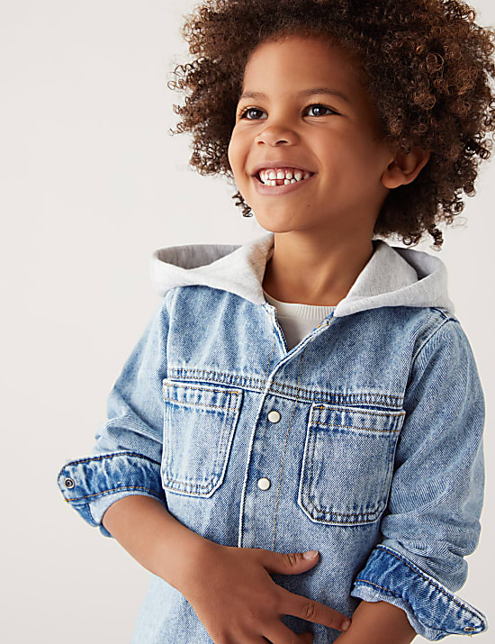 2pc Pure Cotton Denim Hooded Shirt & T-Shirt