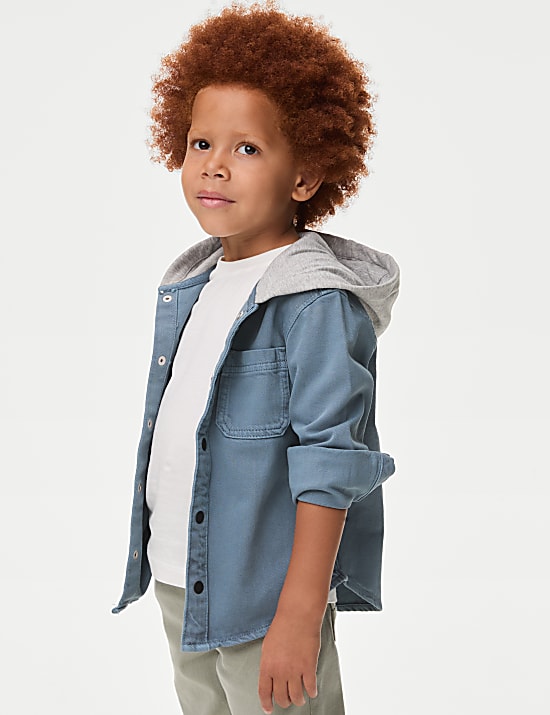 Cotton Rich Hooded Shirt & T-Shirt Set (2-8 Yrs)
