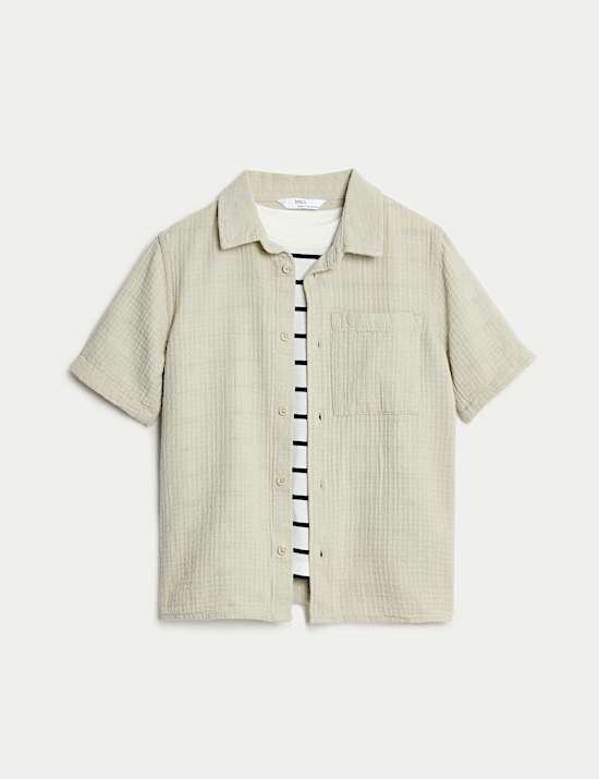 Cotton Rich Textured Shirt & T-Shirt Set (2-8 Yrs)