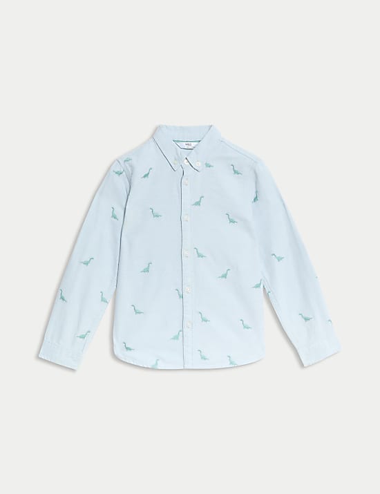 Pure Cotton Dinosaur Embroidered Oxford Shirt (1-8 Yrs)