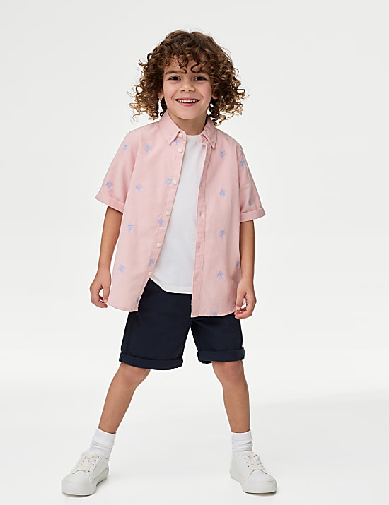 Kemeja Oxford Katun Murni dengan Bordir Kura-Kura (1-8 Tahun)