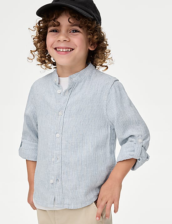 Linen Rich Grandad Collar Shirt (1-8 Yrs)