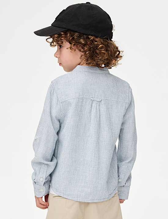 Linen Rich Grandad Collar Shirt (1-8 Yrs)
