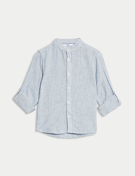Linen Rich Grandad Collar Shirt (1-8 Yrs)