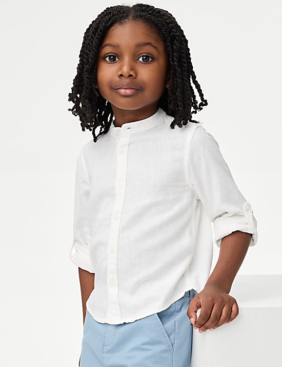 Linen Rich Grandad Collar Shirt (1-8 Yrs)
