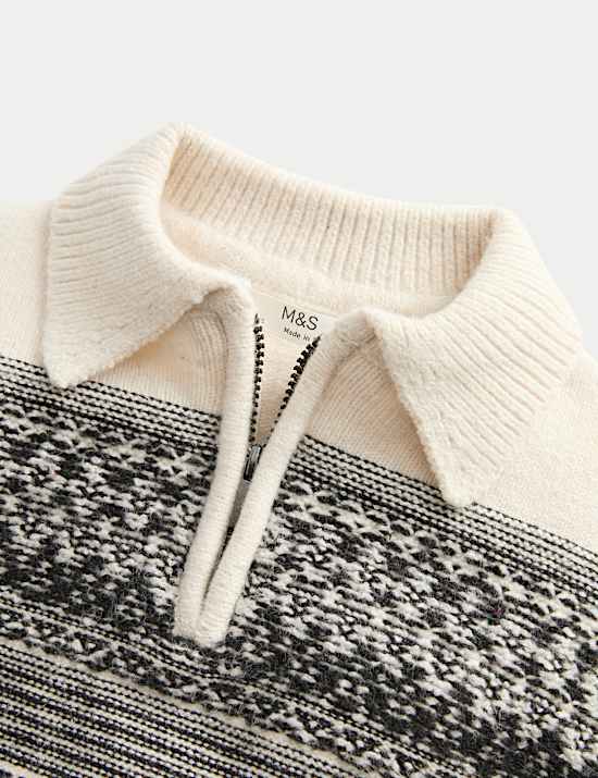 Cotton Blend Fair Isle Half Zip Jumper (1-10 Yrs)