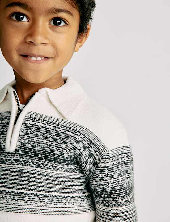 Cotton Blend Fair Isle Half Zip Jumper (1-10 Yrs)