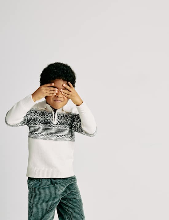 Cotton Blend Fair Isle Half Zip Jumper (1-10 Yrs)