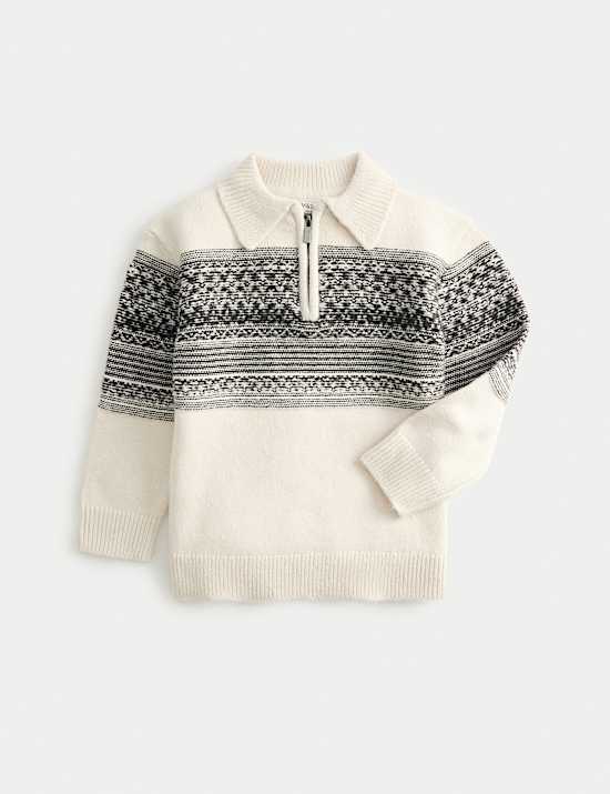 Cotton Blend Fair Isle Half Zip Jumper (1-10 Yrs)