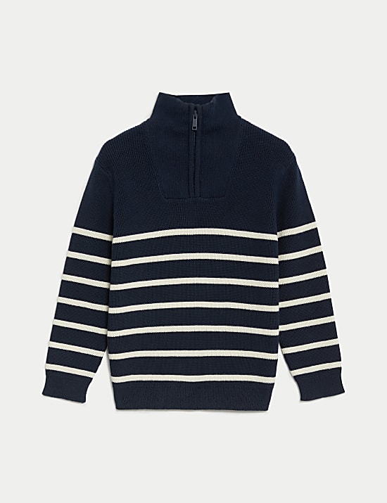 Pure Cotton Striped Half Zip Jumper (2-8 Yrs)
