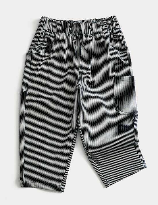Barrel Fit Cotton Blend Striped Trousers (12 Months - 8 Yrs)