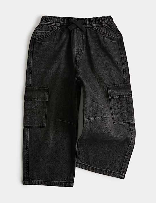 Pure Cotton Wide Leg Cargo Jeans (2-8 Yrs)