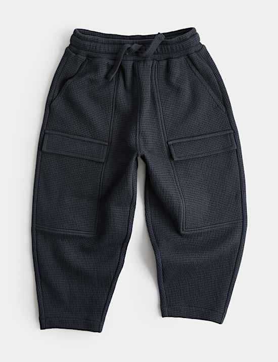 Pure Cotton Waffle Cargo Joggers (2-8 Yrs)