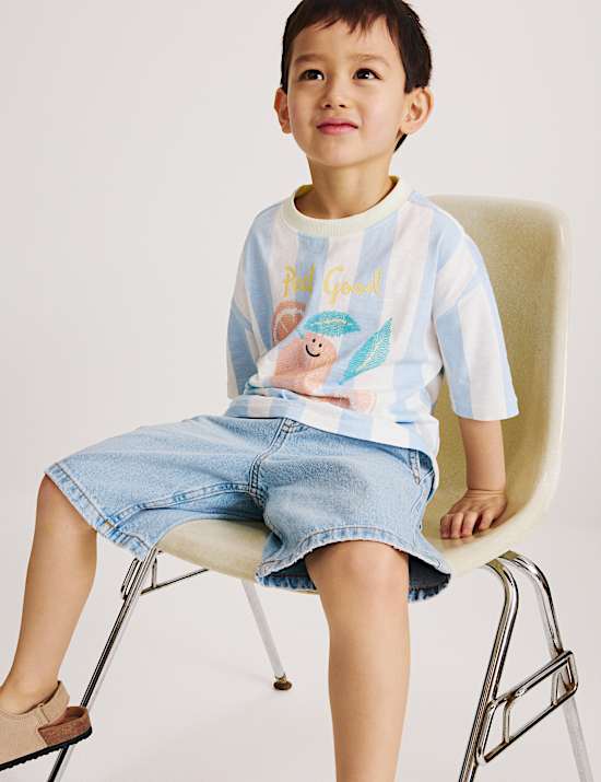 Pure Cotton Light Wash Denim Shorts (2-8 Yrs)