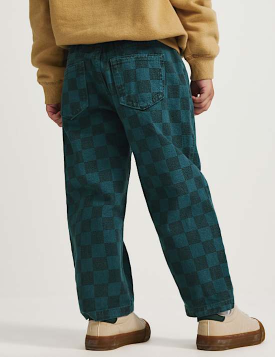 Pure Cotton Checkerboard Denim Jeans (2-8 Yrs)