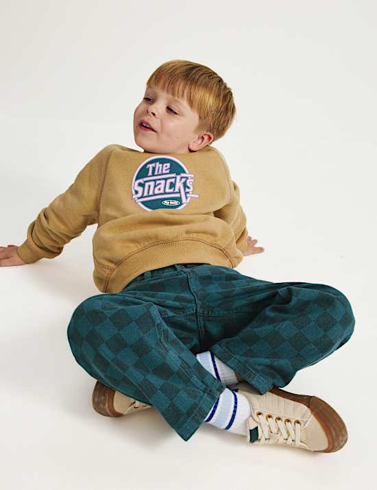Pure Cotton Checkerboard Denim Jeans (2-8 Yrs)