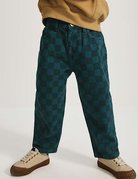 Pure Cotton Checkerboard Denim Jeans (2-8 Yrs)