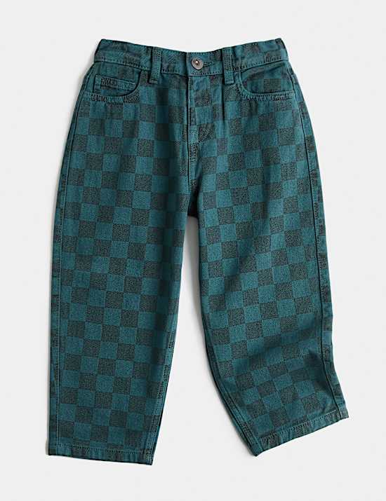 Pure Cotton Checkerboard Denim Jeans (2-8 Yrs)