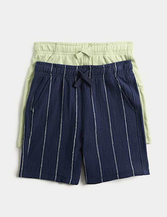 2pk Pure Cotton Textured Shorts (2-8 Yrs)