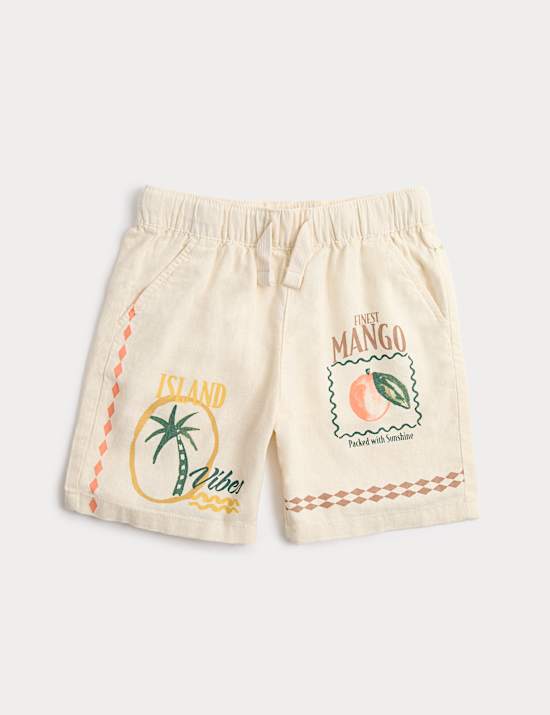 Linen Blend Island Print Shorts (2-8 Years)