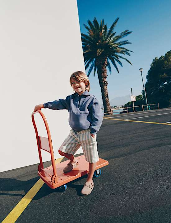 Pure Cotton Denim Striped Shorts (2-8 Yrs)