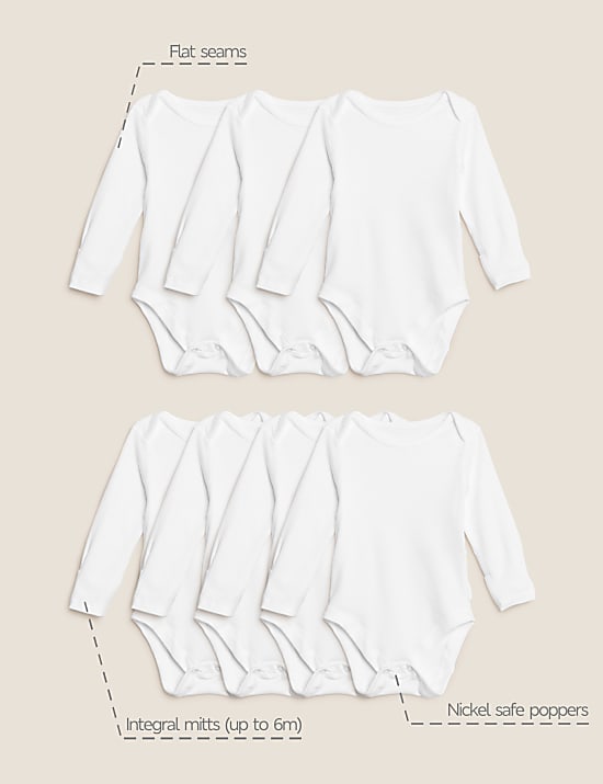 Set van 7 zuiver katoenen rompertjes met lange mouwen (2,27 kg-3 jaar)