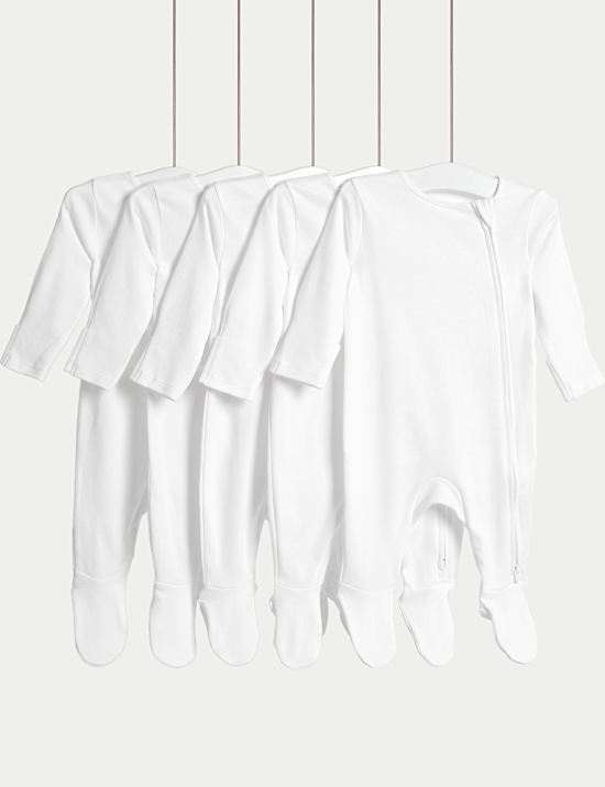 5pk Pure Cotton Zip Front Sleepsuits (5lbs-3 Yrs)