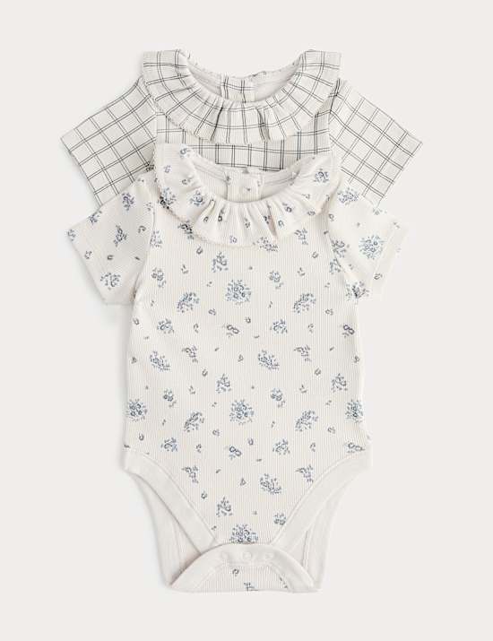 2 Pack Cotton Rich Frilled Bodysuits (Newborn - 12 Months)