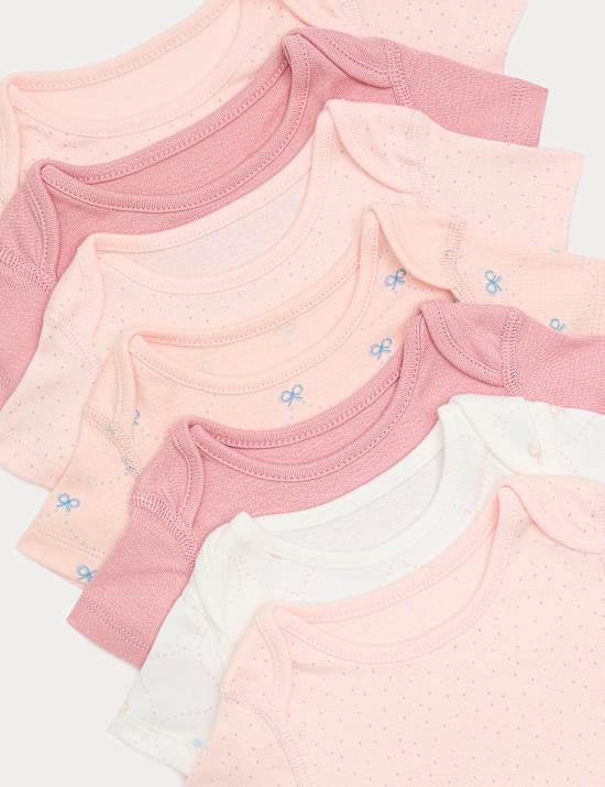 7er-Pack Bodys aus reiner Baumwolle mit Schleifendetail (0–3 J.)