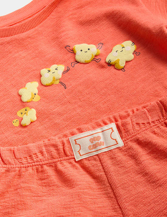Ensemble 2 pi&egrave;ces 100 % coton &agrave; motif pop-corn top et bas (jusqu&rsquo;au 2 ans)