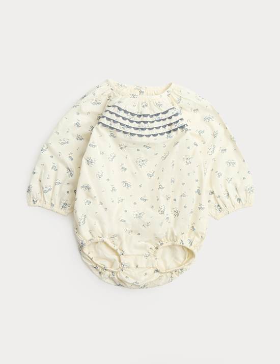 Pure Cotton Floral Long Sleeve Paddler (0-24 Mths)