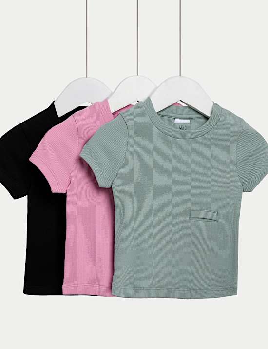 3pk Adaptive Cotton Rich Ribbed Short Sleeve T-shirts (2-16 Yrs)