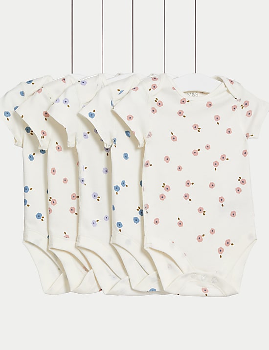 5pk Pure Cotton Floral Bodysuits (6&frac12;lbs-3 Yrs)