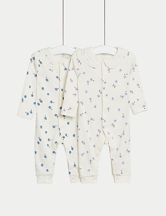 2pk Pure Cotton Floral Sleepsuits (6½lbs-3 Yrs)