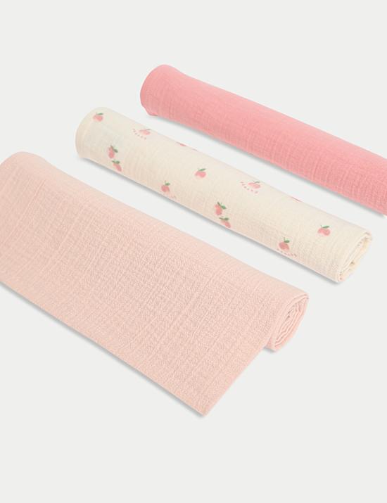 3pk Pure Cotton Peaches Muslins