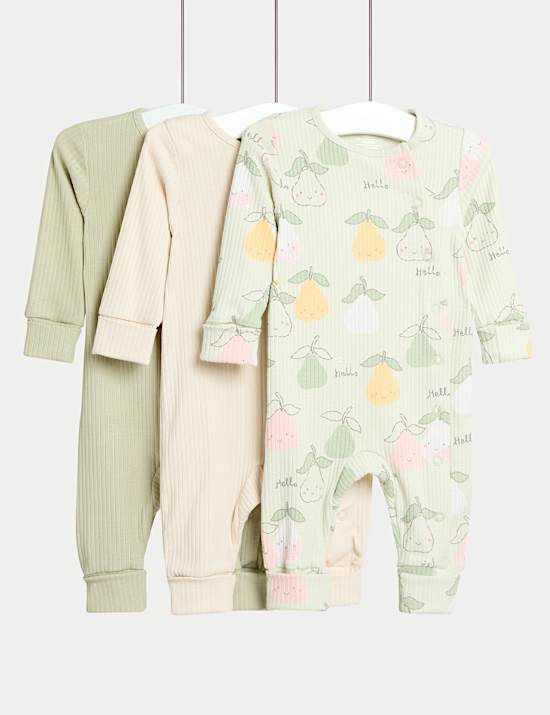 3pk Cotton Rich Sleepsuits (6½lbs-3 Yrs)