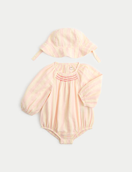 Pure Cotton Candy Stripe Woven Paddler with Hat (0-24 Mths)