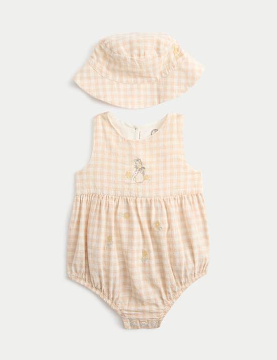 2 Piece Peter Rabbit&trade; Flopsy Checked Paddler with Hat (0-24 Mths)