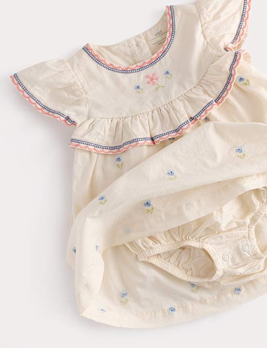 2 Piece Pure Cotton Floral Dress & Hat Outfit (0-2 Yrs)