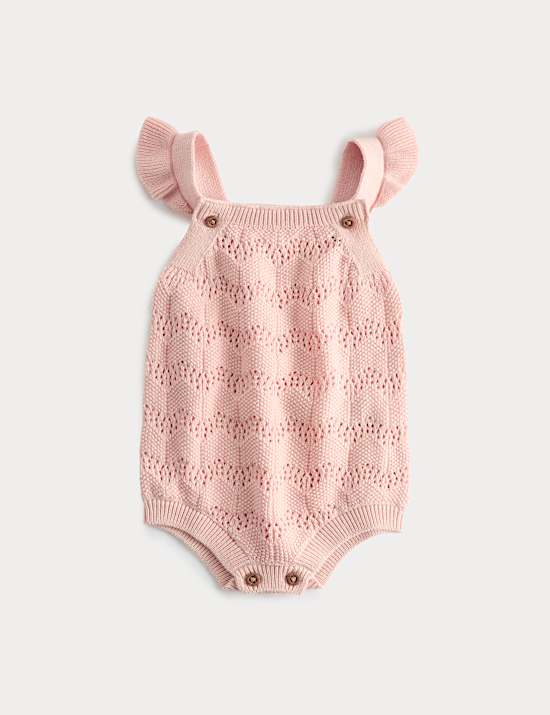 Pure Cotton Frill Knitted Romper (0-18 Mths)