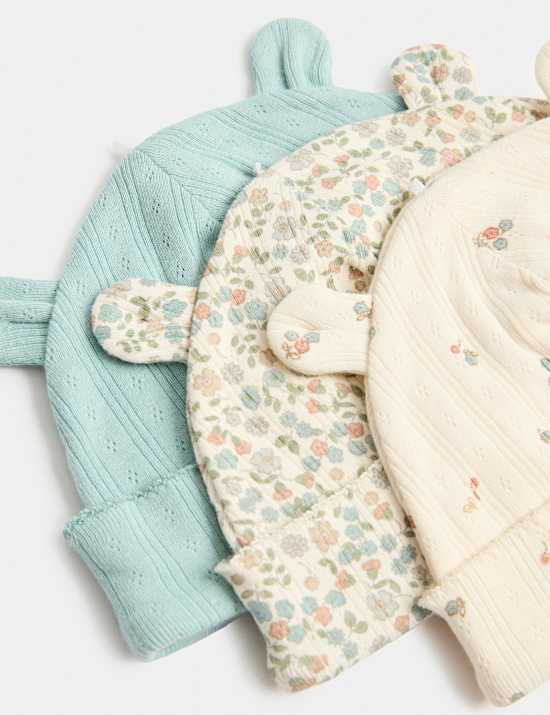 3 Pack Pure Cotton Hats (0-12 Mths)