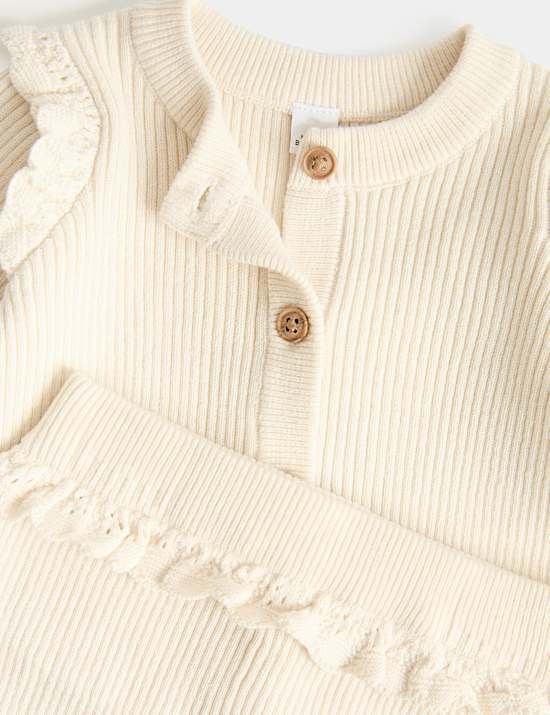2 Piece Pure Cotton Knitted Frill Outfit (0-24 Mths)