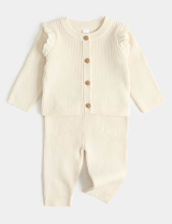 2 Piece Pure Cotton Knitted Frill Outfit (0-24 Mths)