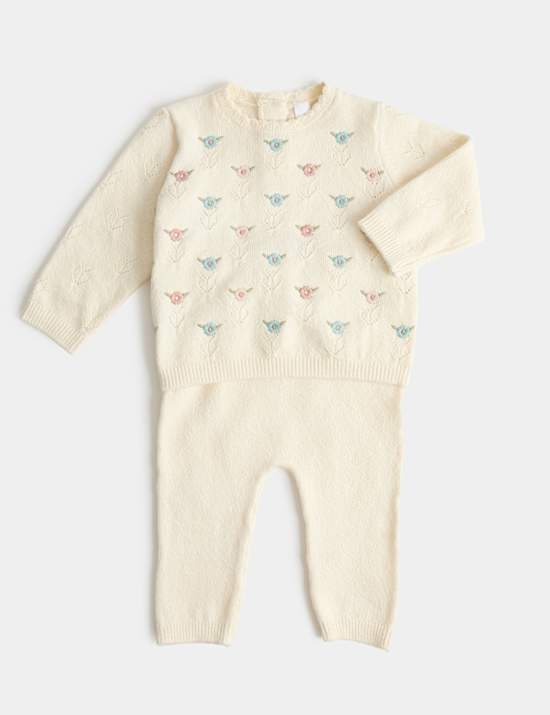 2 Piece Knitted Floral Outfit (0-12 Mths)